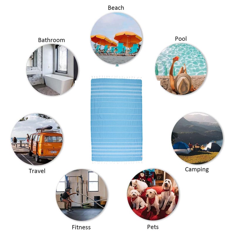Clotho 4 Pack Turkish Beach Towel Set with Chair Bands - 100% Cotton 39x70 Oversized Pool Towels - Made in Turkey, Soft, Absorbent, Sand Free, Fast Drying for Swimming Bundle Set of 4 - Image 2